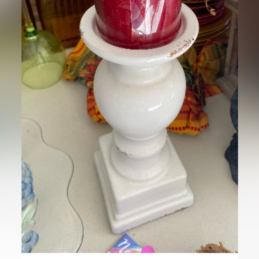 White Candle Holder with Red Candle